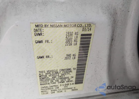 2014 Nissan Altima 2.5 Sv from USA, damaged, VIN 1N4AL3AP9EC319854